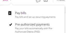 Interface to pay bills